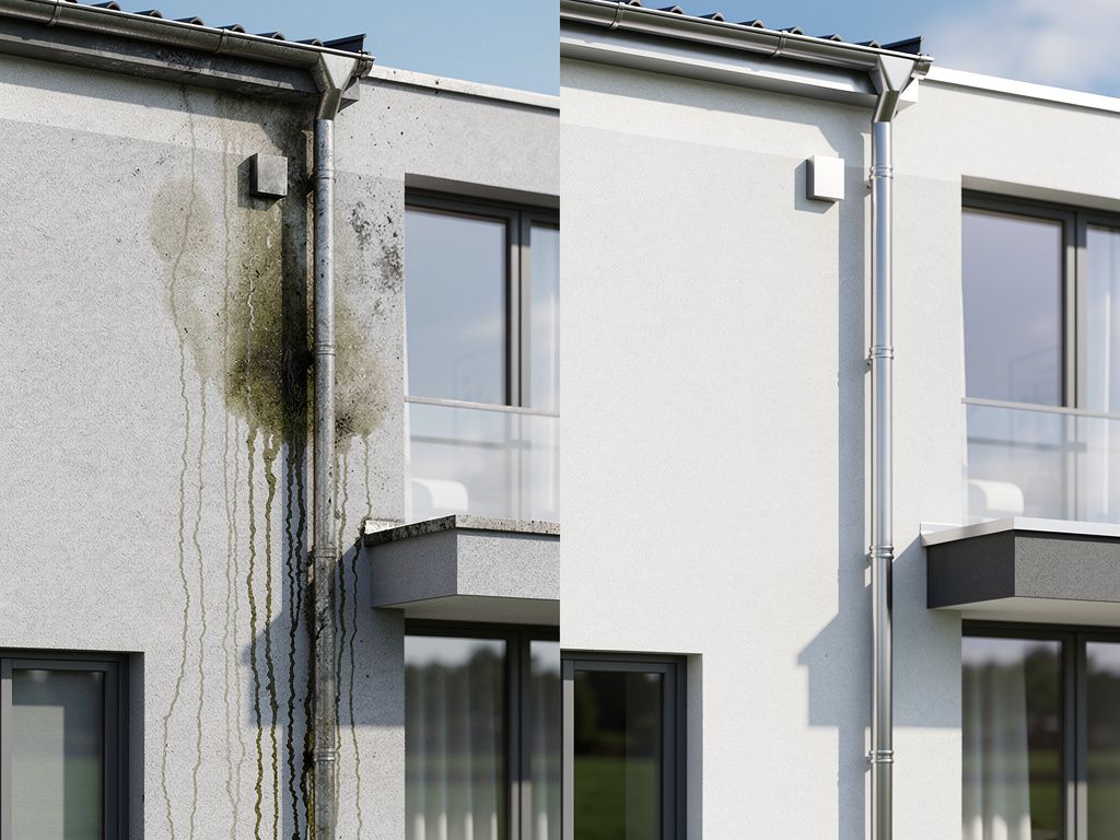 Fehlerhafte Planung von Regenfallrohren an Fassaden im Neubau …