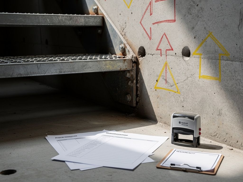 Fehlerhafte Verankerung von Solitärtritten an Betonwänden im Ausbau …