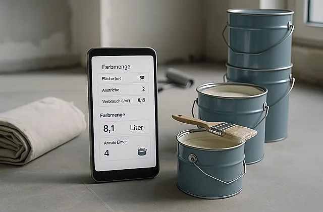 Farbverbrauch-Rechner (Liter & Eimer)