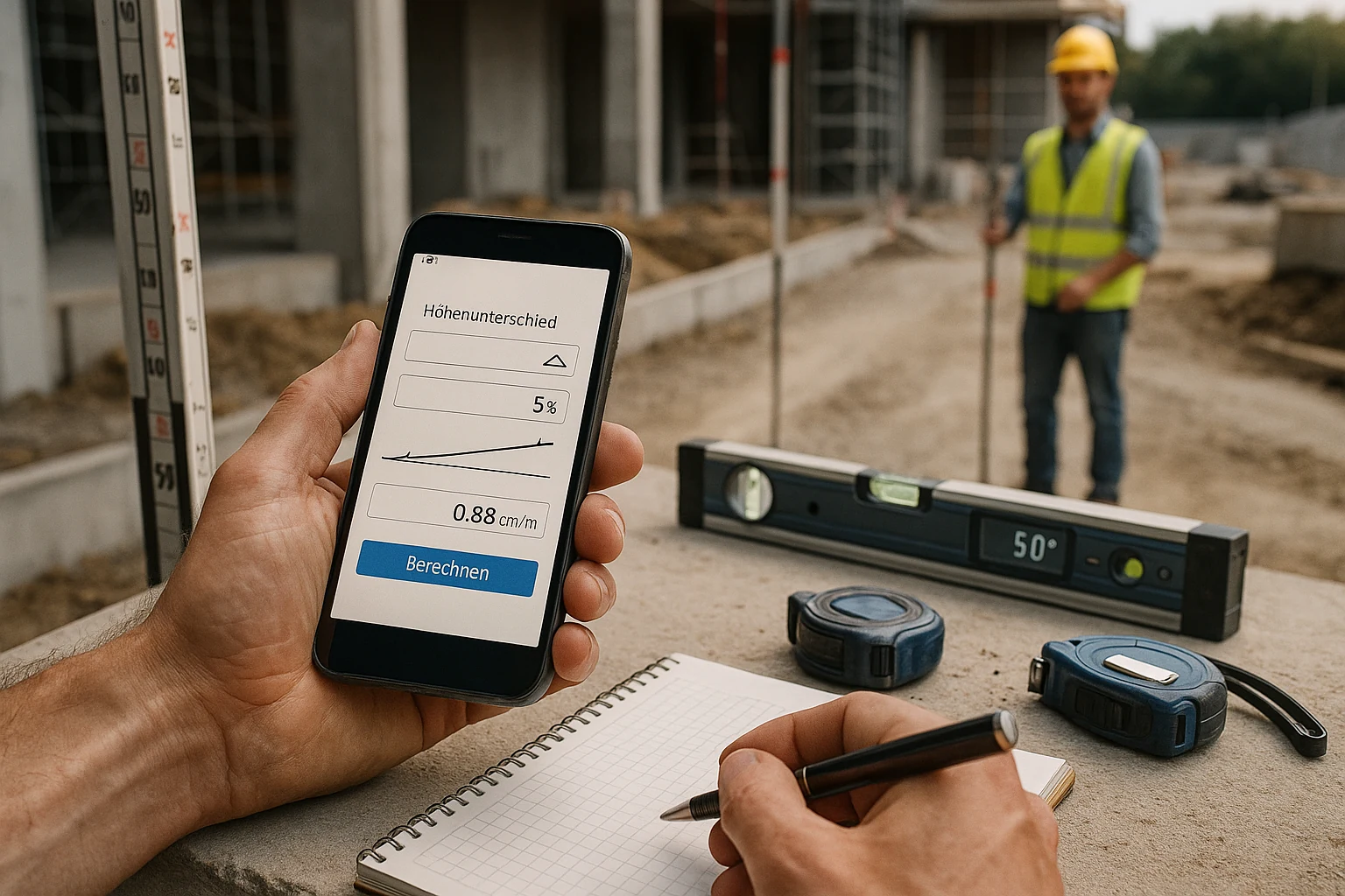 Gefälle-Rechner (Höhenunterschied) – kostenlos